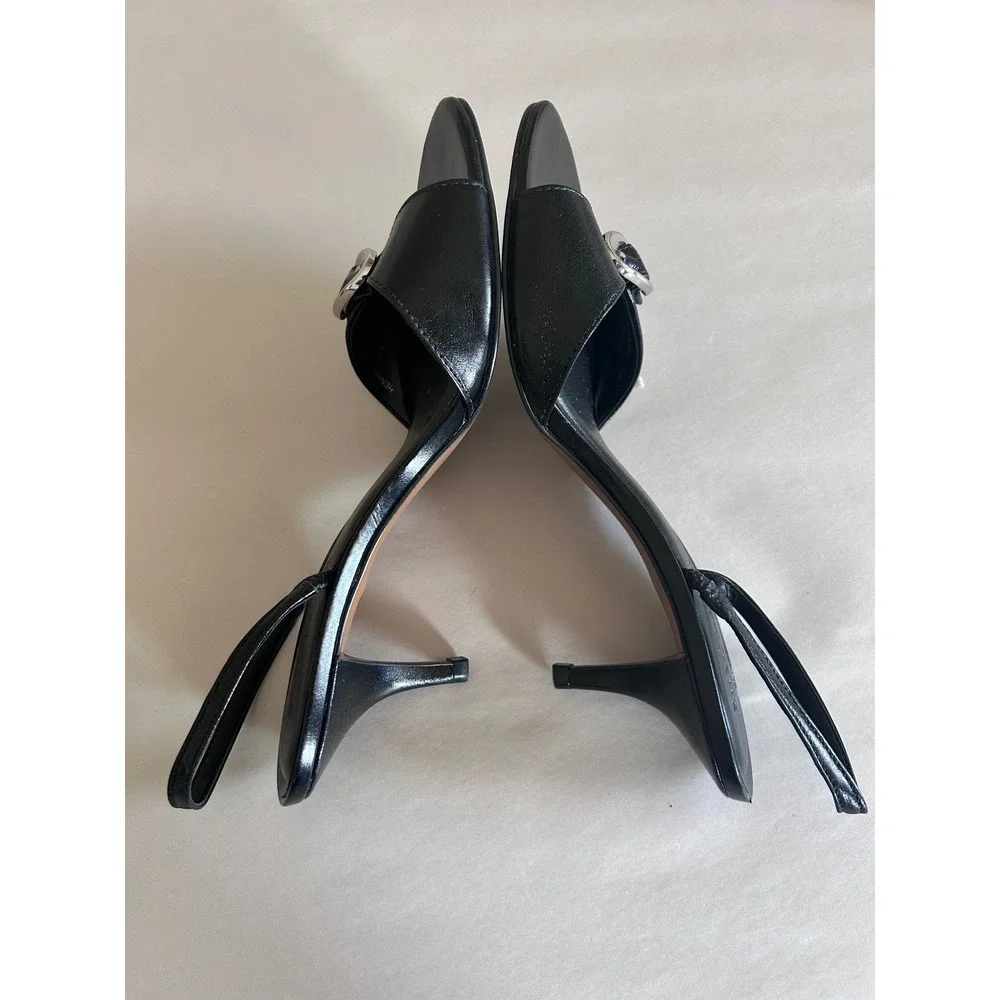 Steve Madden Womens Black Leather Buckle Slingback Kitten Heels Size 8M Brazil